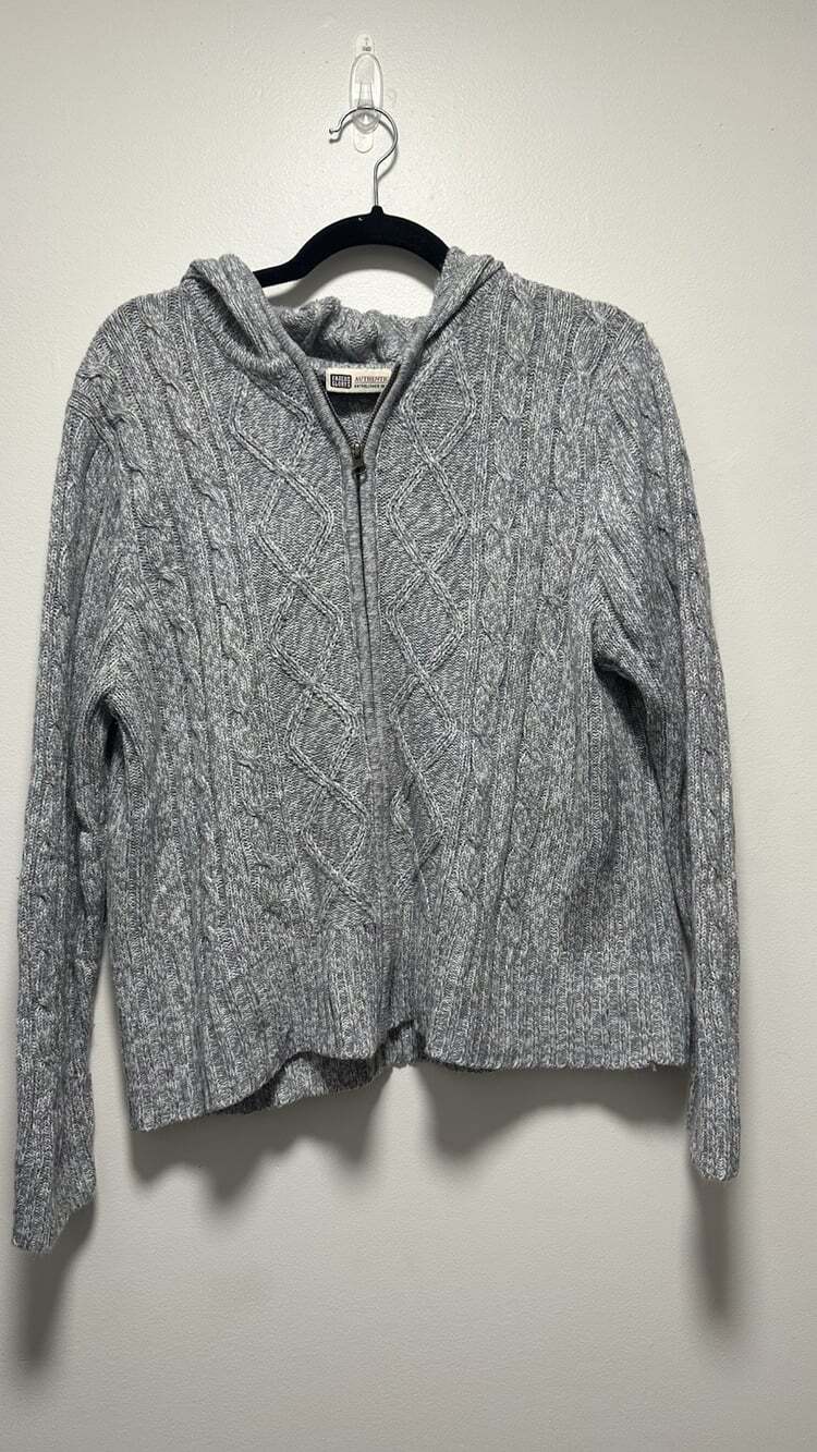 Faded Glory Vintage Y2K Women’s Cable Knit Sweater Hooded Full Zip Gray Size XL